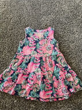 Lilly Pulitzer Floral Pink and Blue coastal beach Kids summer dress XS 2-3